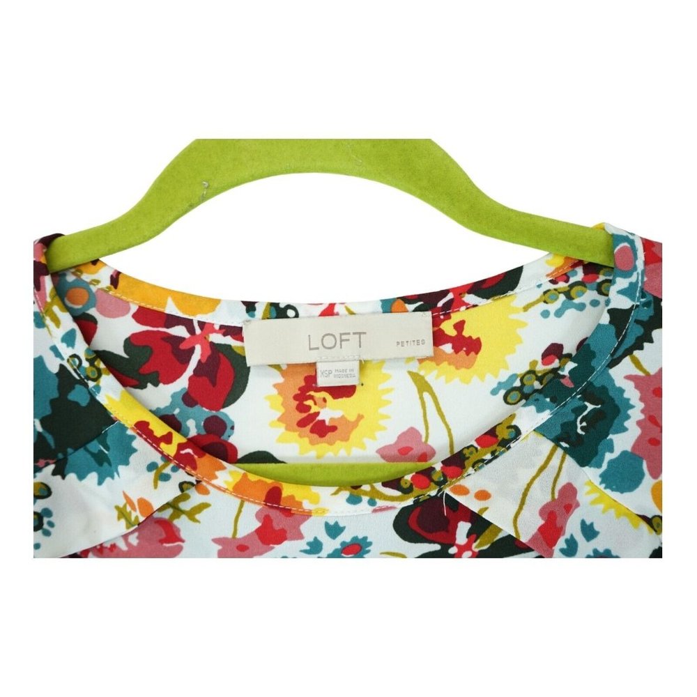 LOFT Women Floral Chiffon Long Sleeve Pullover Blouse Multicolor Size XS Petites - Picture 4 of 7
